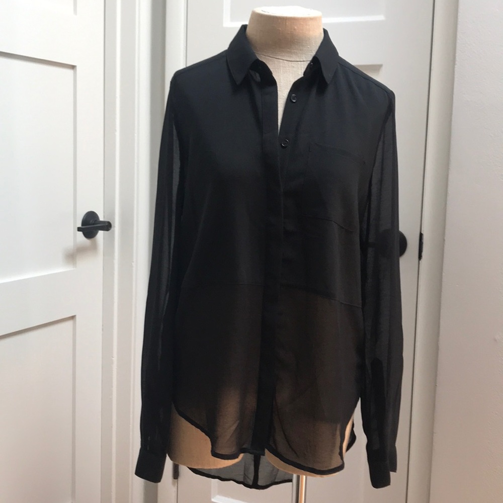 Black Sheer Bottom & Sleeve Dress Shirt